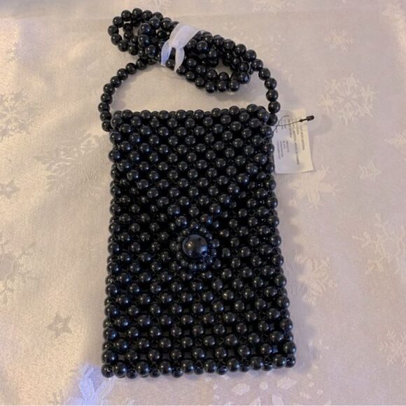 Mini Boho Bead Crossbody Handbag Black made in Mexico NWT Gorgeous - Picture 1 of 4